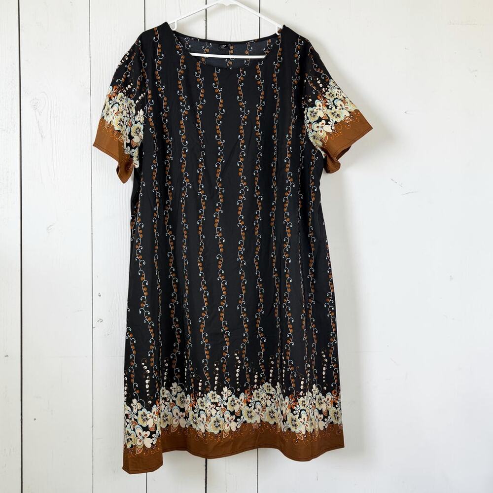 SHEIN Curve Floral Border Midi Dress 2XL Boho Cottagecore Retro